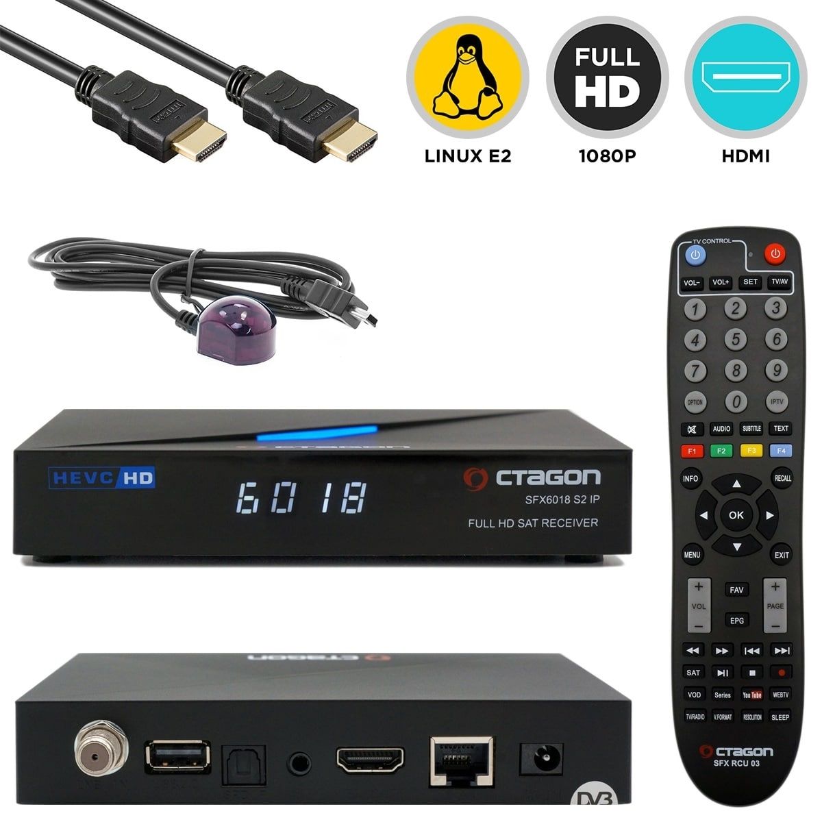 Octagon SFX6018 S2+IP Full HD Sat IP-Receiver (Linux E2 & Define OS, DVB-S2, 1080p, HDMI, USB, LAN) Octagon SFX6018 S2+IP Full HD Sat IP-Receiver (Linux E2 & Define OS, DVB-S2, 1080p, HDMI, USB, LAN)
