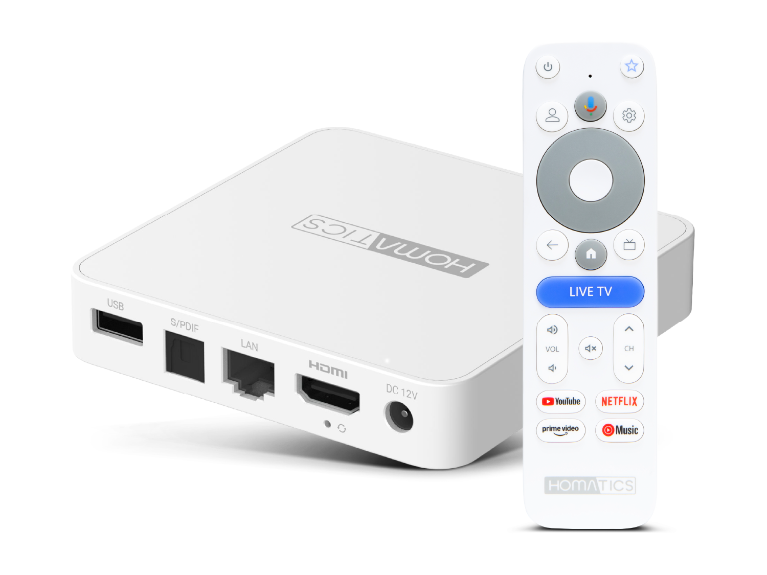 Homatics Box R Lite V2 Google TV Mediaplayer Weiß 4K UHD, 5GHz WiFi, Bluetooth, Sprachfernbedienung