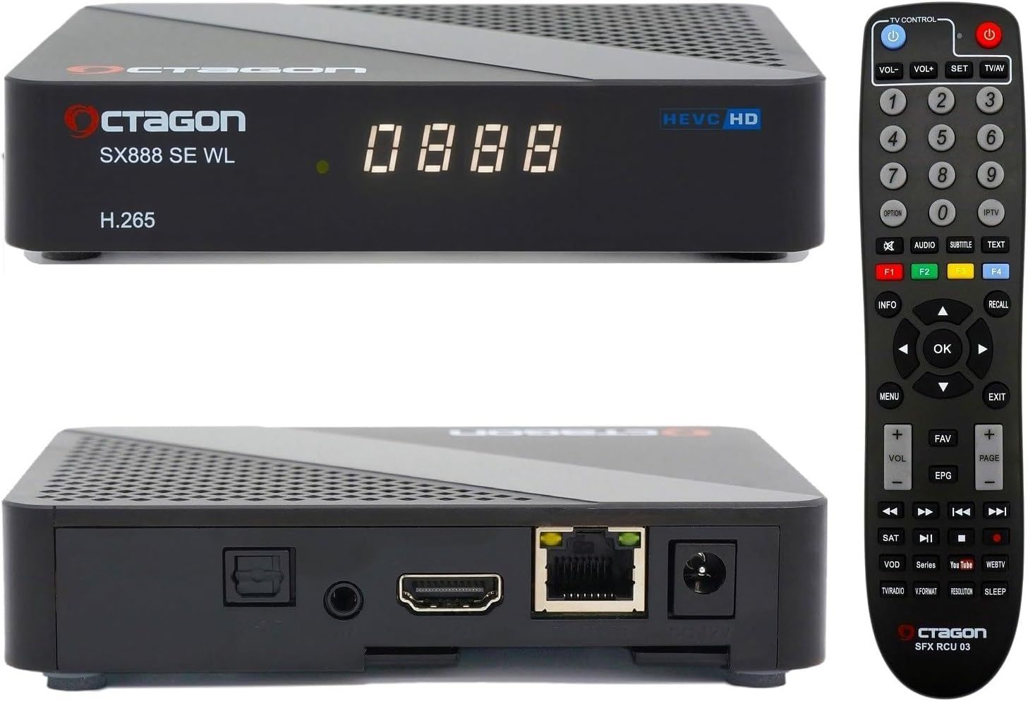 Octagon SX888 SE V2 WL Full HD H.265 IP-Receiver, 2.4GHz WiFi, USB, HDMI, Schwarz Octagon SX888 SE V2 WL Full HD H.265 IP-Receiver, 2.4GHz WiFi, USB, HDMI, Schwarz