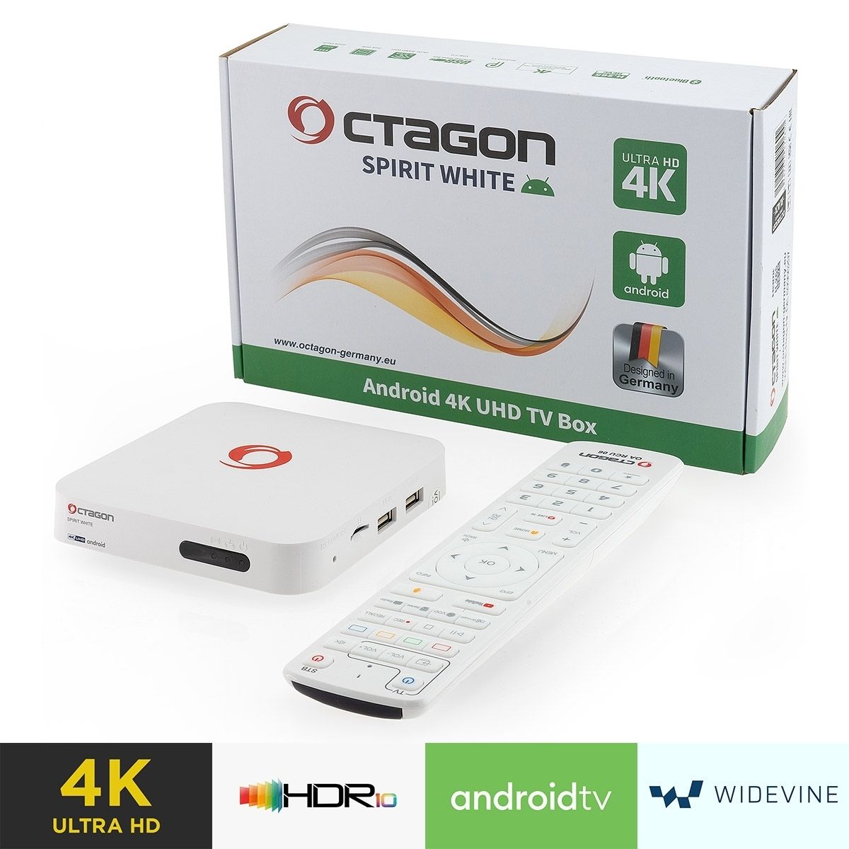 Octagon SPIRIT White Edition 4K UHD Android 11 IP-Receiver HDR10+, Widevine L1, Dual-WiFi, LAN, BT Octagon SPIRIT White Edition 4K UHD Android 11 IP-Receiver HDR10+, Widevine L1, Dual-WiFi, LAN, BT