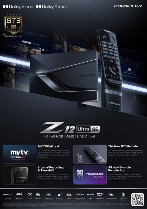 Formuler Z12 ULTRA SE Android 12 OTT Medien Player 2GB DDR4 RAM 64GBFlash BT3 RCU