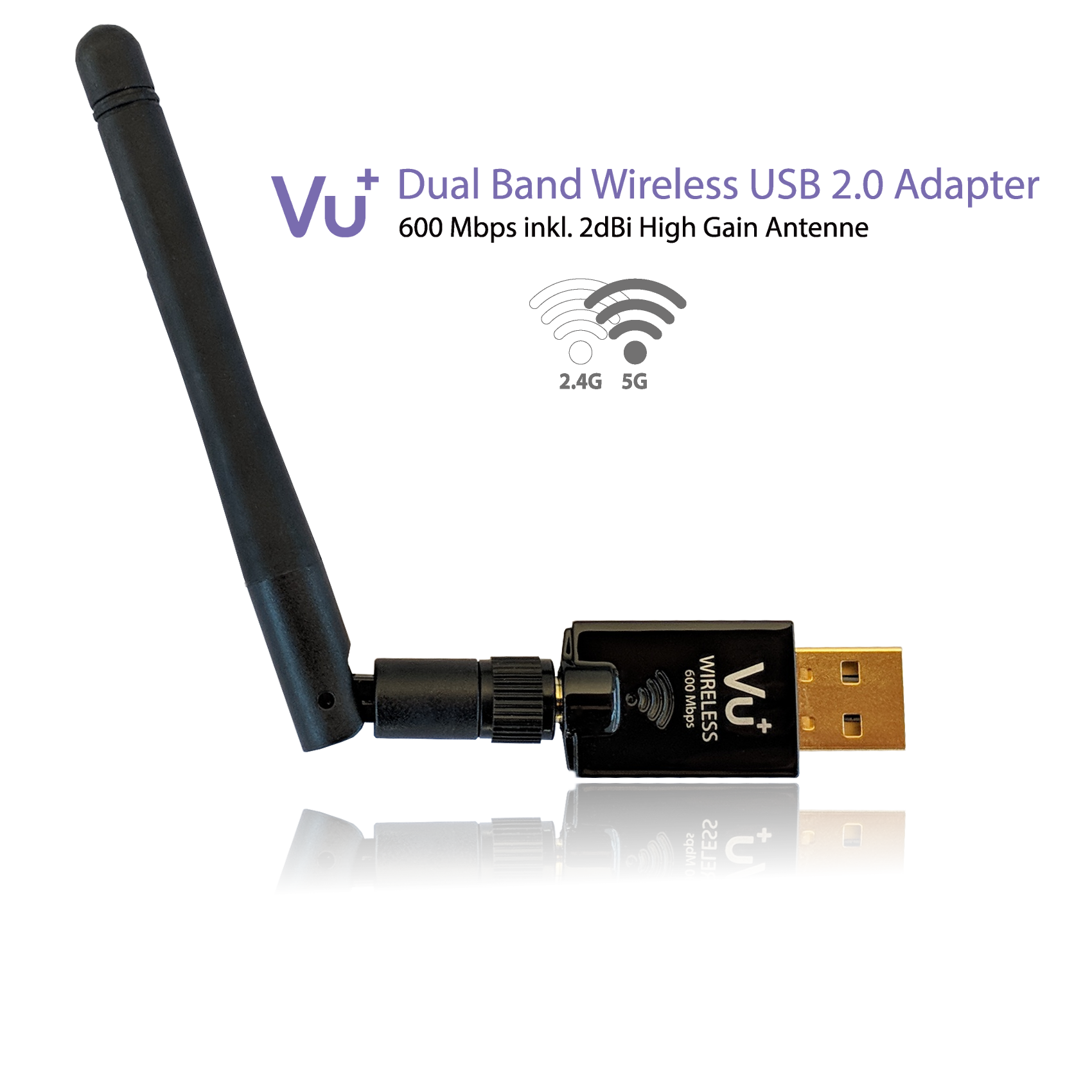 VU+® Dual Band Wireless USB 2.0 Adapter 600 Mbps inkl. Antenne VU+® Dual Band Wireless USB 2.0 Adapter 600 Mbps inkl. Antenne
