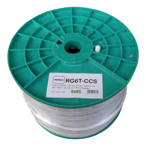 Venton Koaxial Sat Kabel RG6T-CCS 100dB 2-fach geschirmt High Quality 100m Venton Koaxial Sat Kabel RG6T-CCS 100dB 2-fach geschirmt High Quality 100m