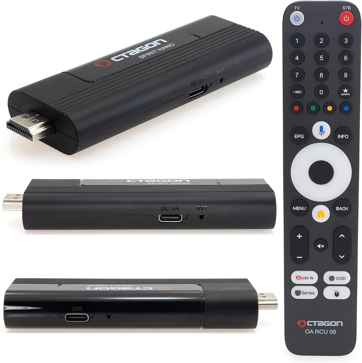Octagon SPIRIT NANO 4K UHD Android TV IP-Stick Schwarz HDR10+, WiFi, Bluetooth Sprachfernbedienung Octagon SPIRIT NANO 4K UHD Android TV IP-Stick Schwarz HDR10+, WiFi, Bluetooth Sprachfernbedienung
