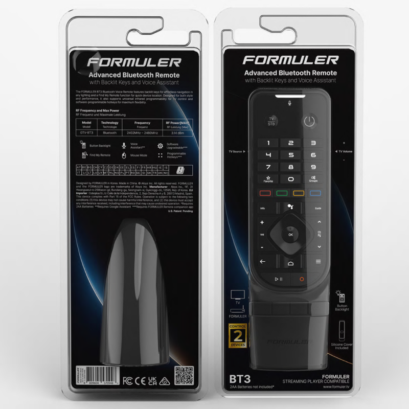 Formuler GTV-BT3 – Bluetooth Fernbedienung mit hintergrundbeleuchteten Tasten und Sprachassistent