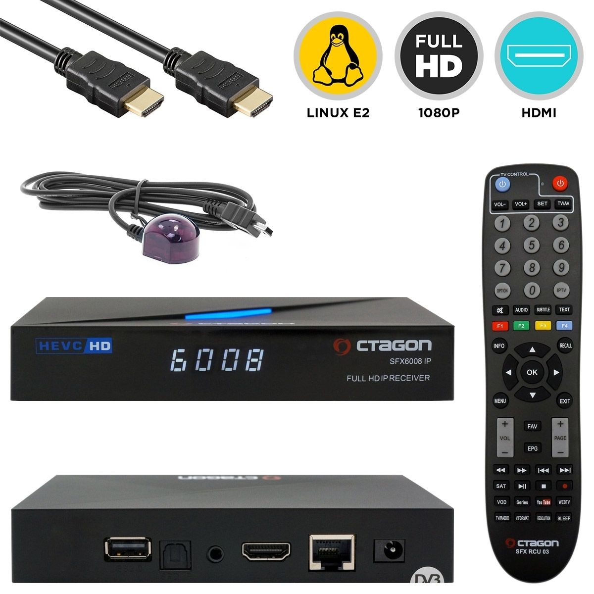 Octagon SFX6008 IP Full HD IP-Receiver (Linux E2 & Define OS, 1080p, HDMI, USB, LAN, Schwarz) Octagon SFX6008 IP Full HD IP-Receiver (Linux E2 & Define OS, 1080p, HDMI, USB, LAN, Schwarz)