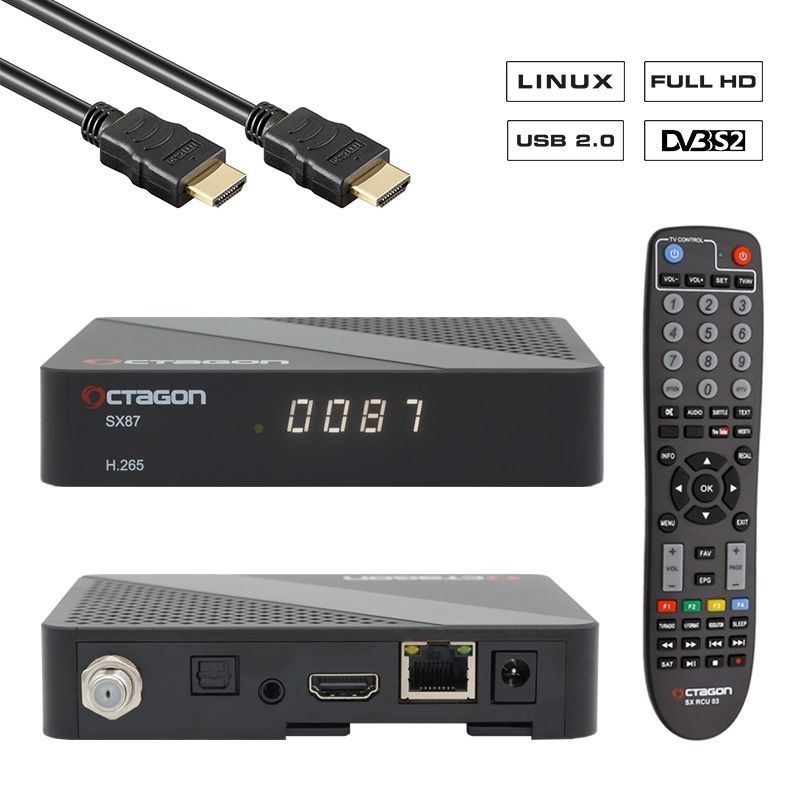 OCTAGON SX87 Full HD IP H.265 Linux HDMI USB LAN DVB-S2 Sat IP Receiver Schwarz OCTAGON SX87 Full HD IP H.265 Linux HDMI USB LAN DVB-S2 Sat IP Receiver Schwarz