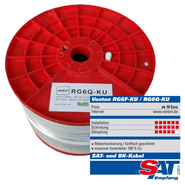 Venton Koaxial Sat Kabel RG6Q-KU 130dB 4-fach geschirmt High Quality 100m Rolle Venton Koaxial Sat Kabel RG6Q-KU 130dB 4-fach geschirmt High Quality 100m Rolle