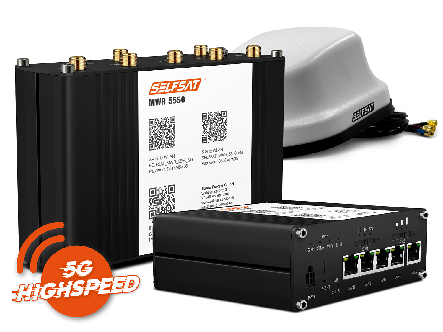 SELFSAT MWR 5550 5G Cat 20 WLAN Router bis 3,3 Gbps inkl. SELFSAT 5G Antenne weiß SELFSAT MWR 5550 5G Cat 20 WLAN Router bis 3,3 Gbps inkl. SELFSAT 5G Antenne weiß
