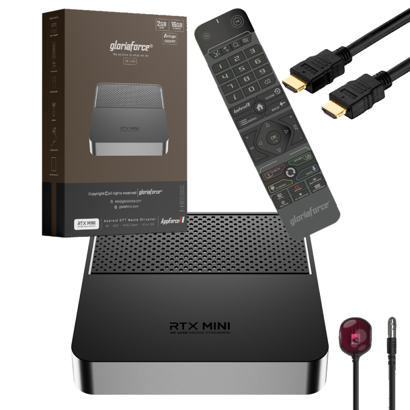 Gloriaforce RTX MINI 4K UHD Android 11 IP-Receiver HDR10+, Dual-WiFi, LAN, MicroSD, HDMI Gloriaforce RTX MINI 4K UHD Android 11 IP-Receiver HDR10+, Dual-WiFi, LAN, MicroSD, HDMI