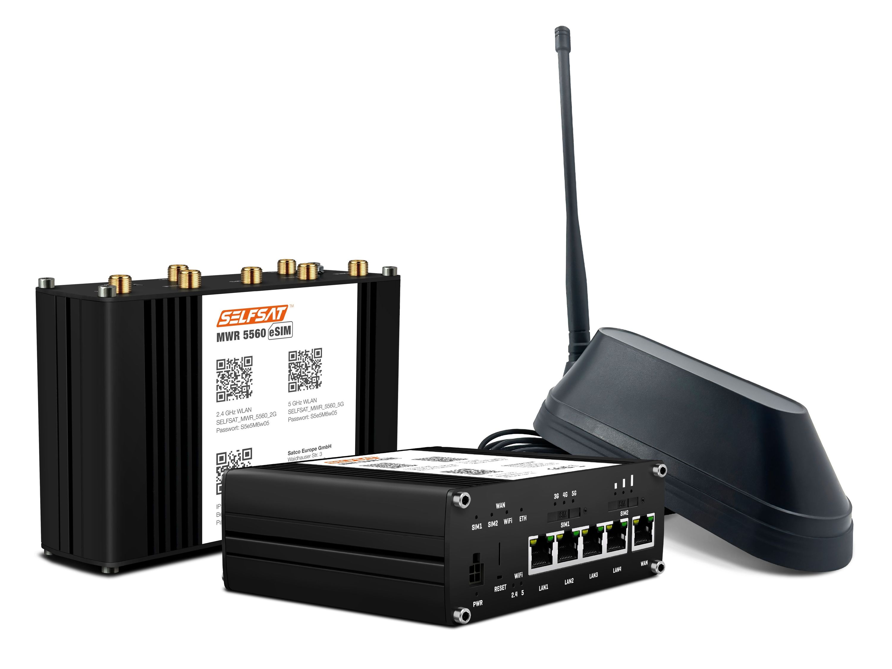 SELFSAT MWR 5560 eSIM 5G Cat 19 WLAN Router bis 3,4 Gbps inkl. SHARK 5G Antenne schwarz