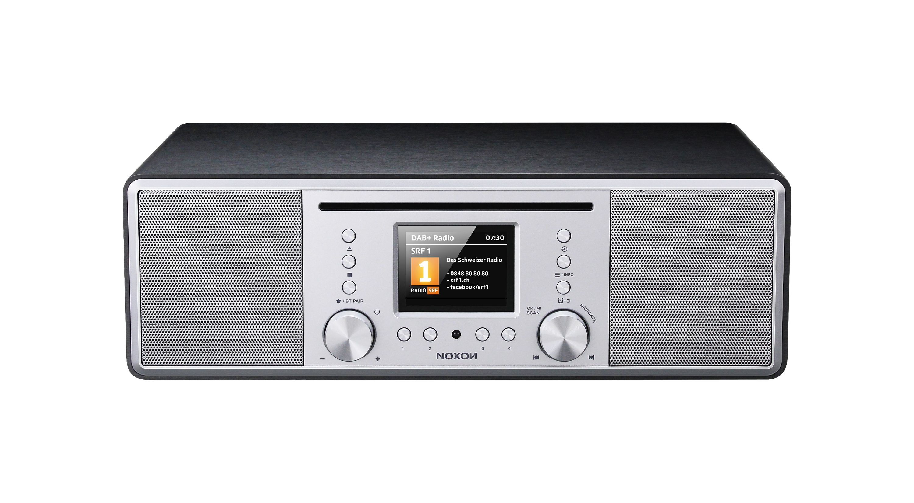 Noxon Furka Silber-Schwarz - DAB+, CD, UKW, Bluetooth, USB, Aux In, Stereo, Kopfhöreranschluss Noxon Furka Silber-Schwarz - DAB+, CD, UKW, Bluetooth, USB, Aux In, Stereo, Kopfhöreranschluss
