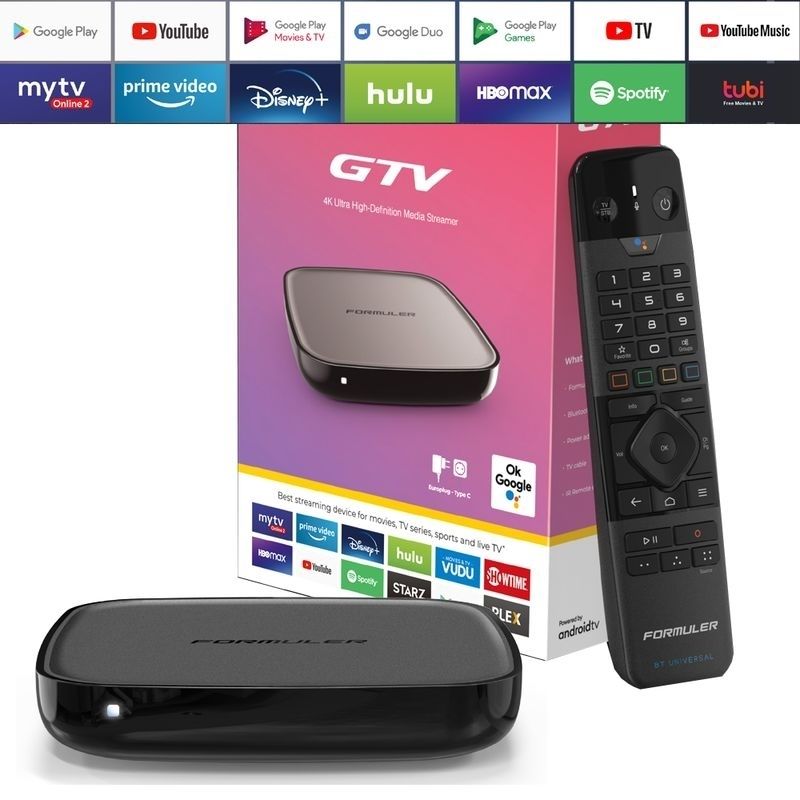 Formuler GTV 4K UHD IPTV Android 9 Player H.265 2GB RAM 16GB Flash Gigabit 5GHz Wlan, Schwarz Formuler GTV 4K UHD IPTV Android 9 Player H.265 2GB RAM 16GB Flash Gigabit 5GHz Wlan, Schwarz