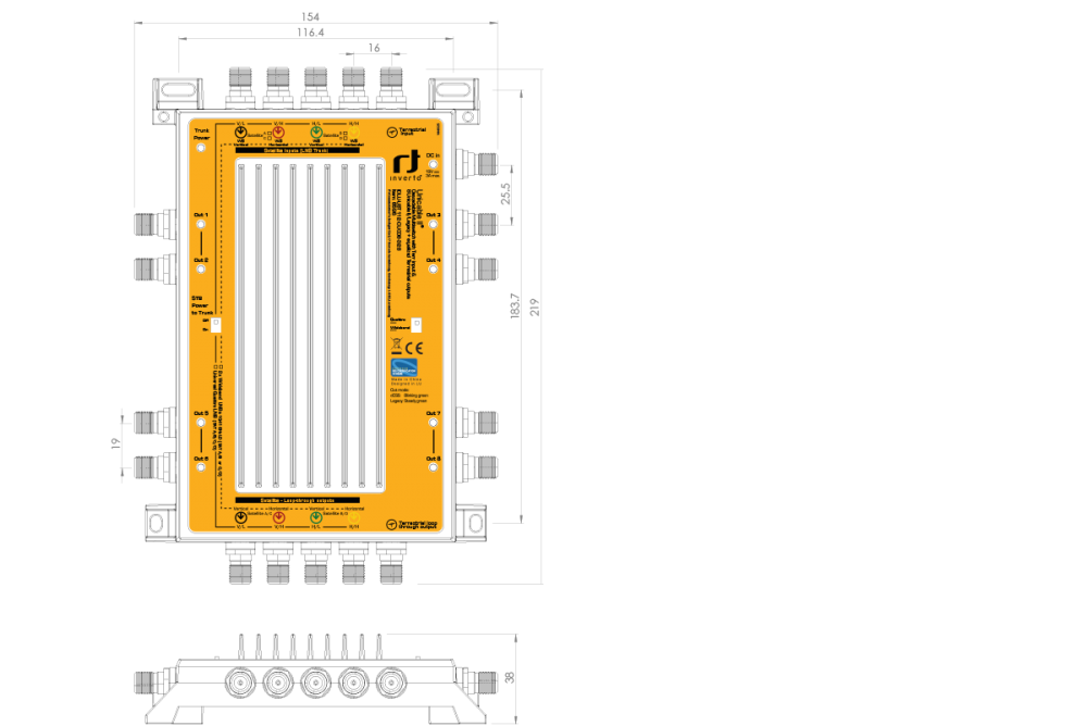 Inverto IDLU-UST112-CUOO8-32S Unicable II Multischalter 8x16 / Legacy / Terrestrisch